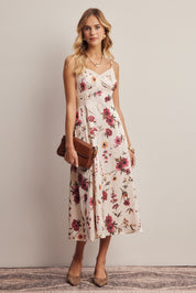 Atelier Floral Lace Trim Satin Midi Dress - Westly