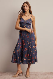 Atelier Floral Lace Trim Satin Midi Dress - Westly