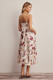 Atelier Floral Lace Trim Satin Midi Dress - Westly
