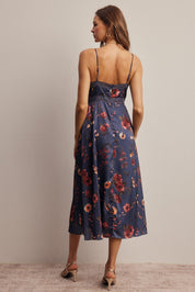 Atelier Floral Lace Trim Satin Midi Dress - Westly