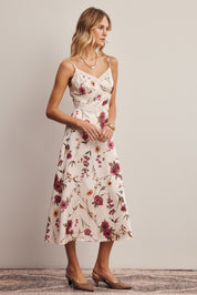 Atelier Floral Lace Trim Satin Midi Dress - Westly