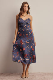 Atelier Floral Lace Trim Satin Midi Dress - Westly