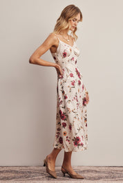 Atelier Floral Lace Trim Satin Midi Dress - Westly