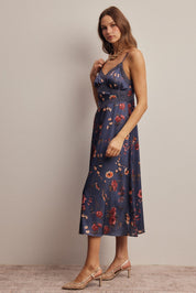 Atelier Floral Lace Trim Satin Midi Dress - Westly