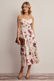 Atelier Floral Lace Trim Satin Midi Dress - Westly
