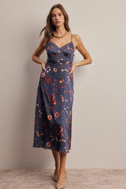 Atelier Floral Lace Trim Satin Midi Dress - Westly