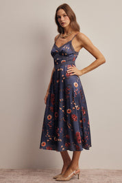 Atelier Floral Lace Trim Satin Midi Dress - Westly