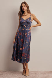 Atelier Floral Lace Trim Satin Midi Dress - Westly