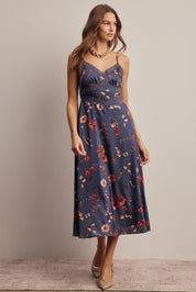 Atelier Floral Lace Trim Satin Midi Dress - Westly