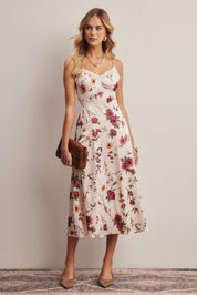 Atelier Floral Lace Trim Satin Midi Dress - Westly