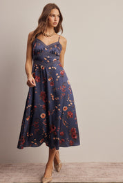 Atelier Floral Lace Trim Satin Midi Dress - Westly
