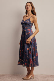 Atelier Floral Lace Trim Satin Midi Dress - Westly