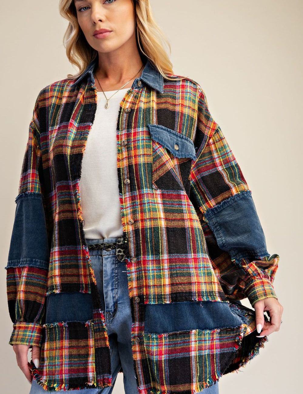 Autumn Assembly Self-Fray Mineral Washed Shacket - Westly