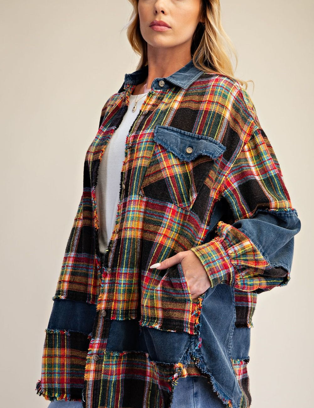 Autumn Assembly Self-Fray Mineral Washed Shacket - Westly