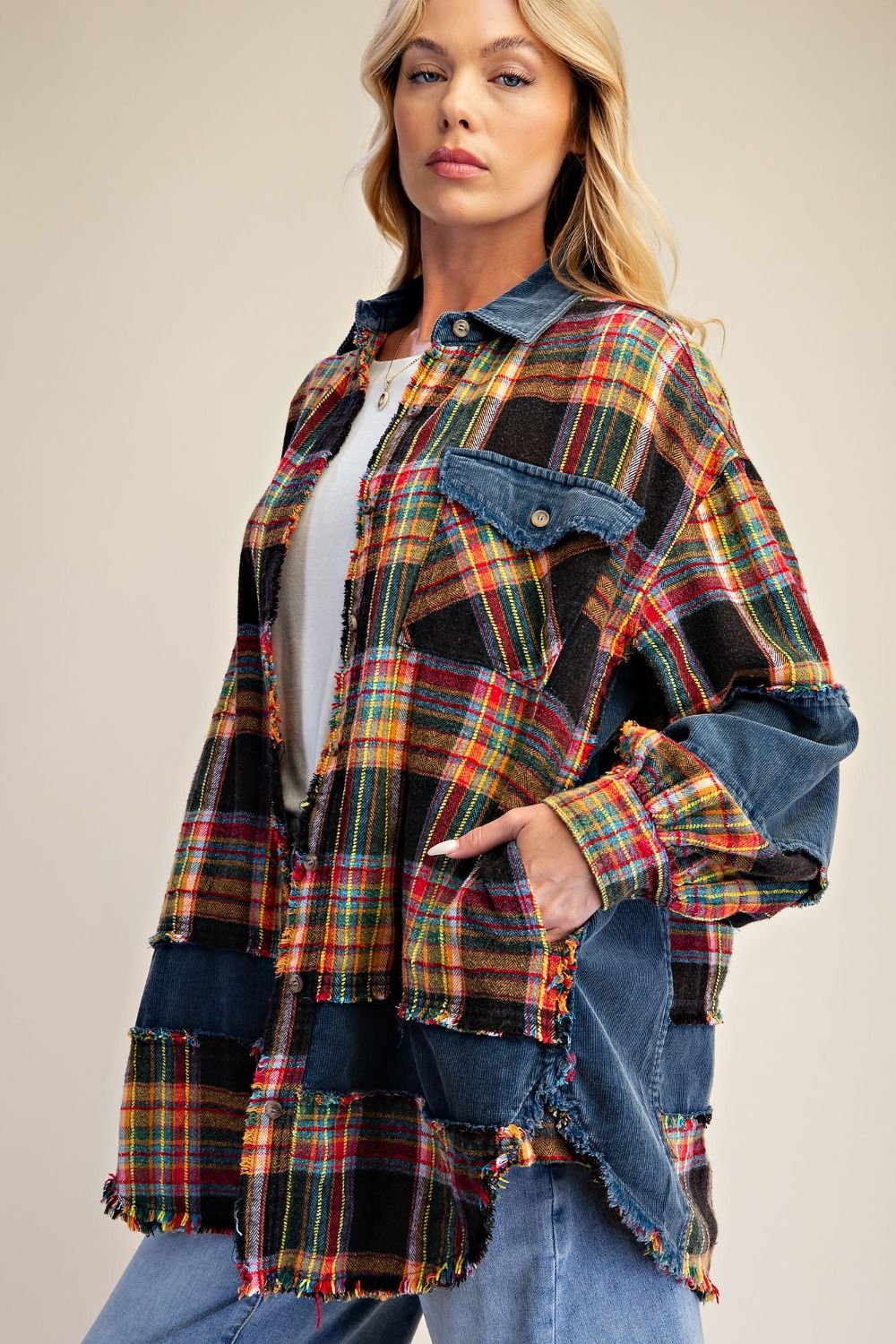 Autumn Assembly Self-Fray Mineral Washed Shacket - Westly