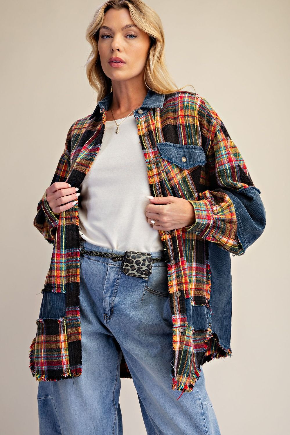 Autumn Assembly Self-Fray Mineral Washed Shacket - Westly