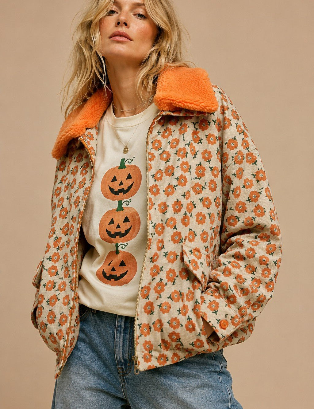 Autumn Daze Coruroy Jacket With Sherpa Collar - Westly