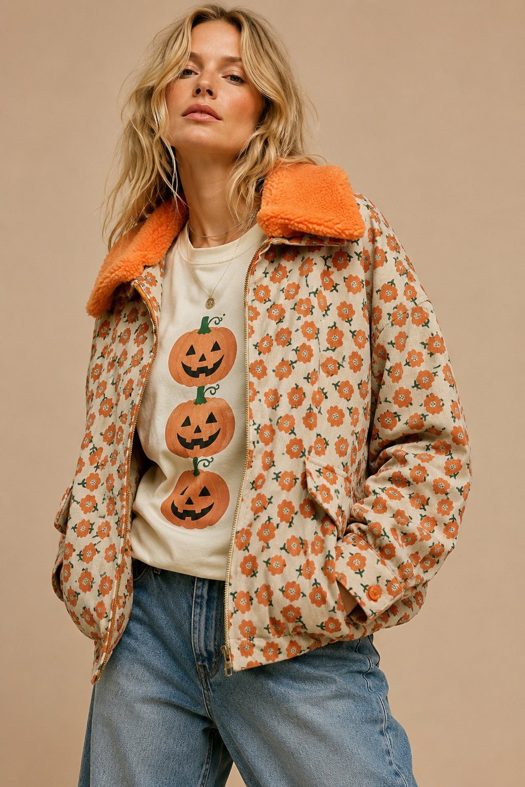 Autumn Daze Coruroy Jacket With Sherpa Collar - Westly
