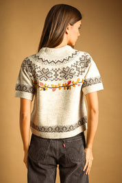 Autumn Leaf Embroidered Knit Tee in Beige - product photo 3