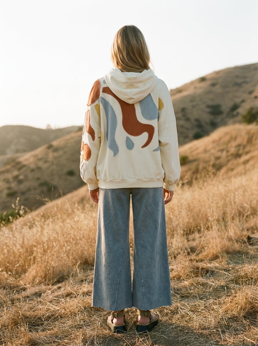 Autumn Skies Abstract Patchwork Hoodie - Westly