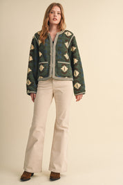 Aztec Faux Sherpa Jacket With Contrast Trim - Westly