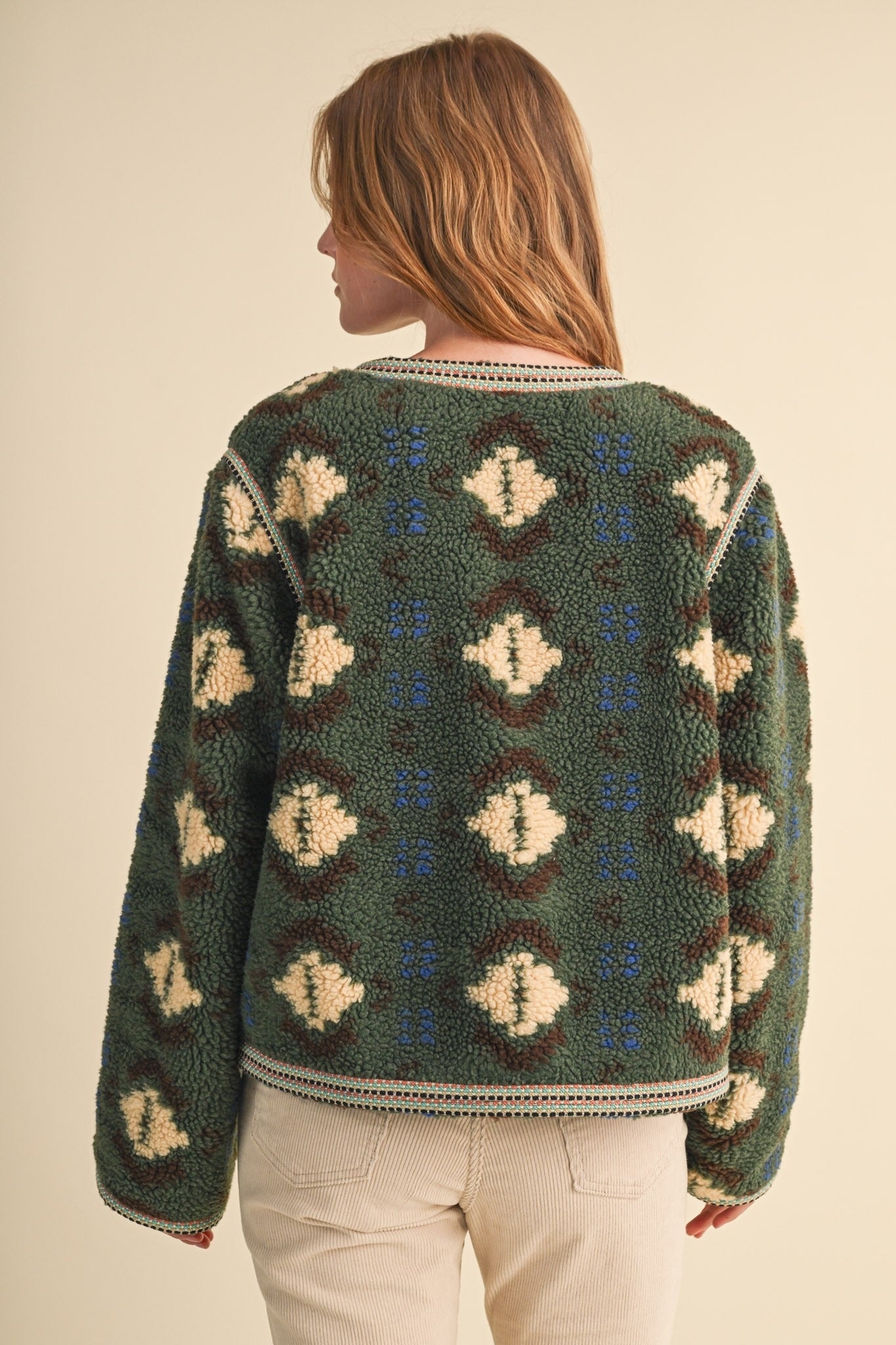 Aztec Faux Sherpa Jacket With Contrast Trim - Westly