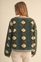 Aztec Faux Sherpa Jacket With Contrast Trim - Westly