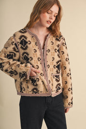 Aztec Faux Sherpa Jacket With Contrast Trim - Westly