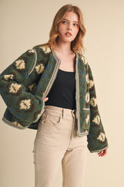 Aztec Faux Sherpa Jacket With Contrast Trim - Westly