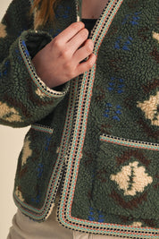 Aztec Faux Sherpa Jacket With Contrast Trim - Westly