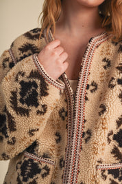 Aztec Faux Sherpa Jacket With Contrast Trim - Westly