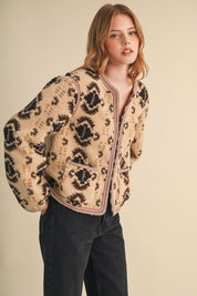 Aztec Faux Sherpa Jacket With Contrast Trim - Westly