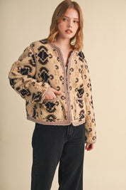 Aztec Faux Sherpa Jacket With Contrast Trim - Westly
