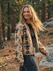 Aztec Faux Sherpa Jacket With Contrast Trim - Westly