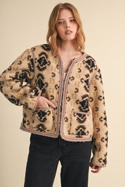 Aztec Faux Sherpa Jacket With Contrast Trim - Westly