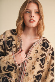 Aztec Faux Sherpa Jacket With Contrast Trim - Westly