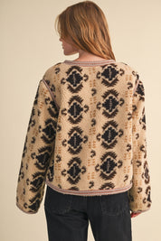Aztec Faux Sherpa Jacket With Contrast Trim - Westly