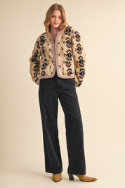 Aztec Faux Sherpa Jacket With Contrast Trim - Westly