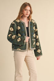 Aztec Faux Sherpa Jacket With Contrast Trim - Westly