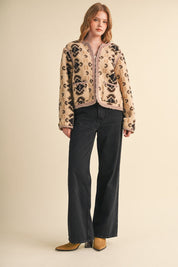 Aztec Faux Sherpa Jacket With Contrast Trim - Westly