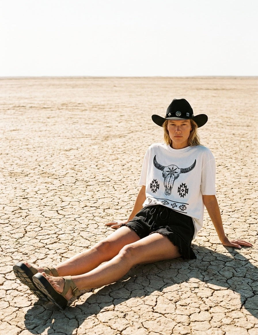 Aztec Longhorn Oversized Graphic Tee - Westly
