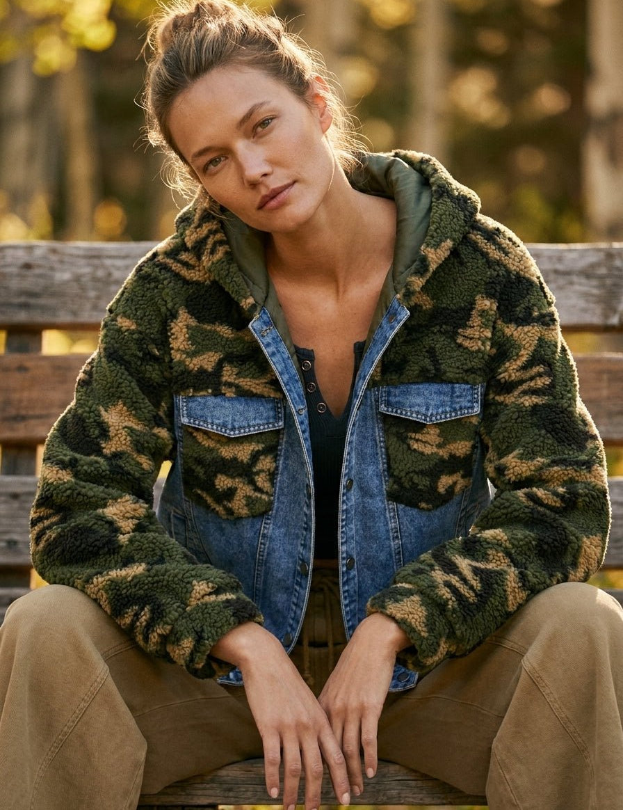 Backroads Camo Hoodie with Denim Bustier - Westly