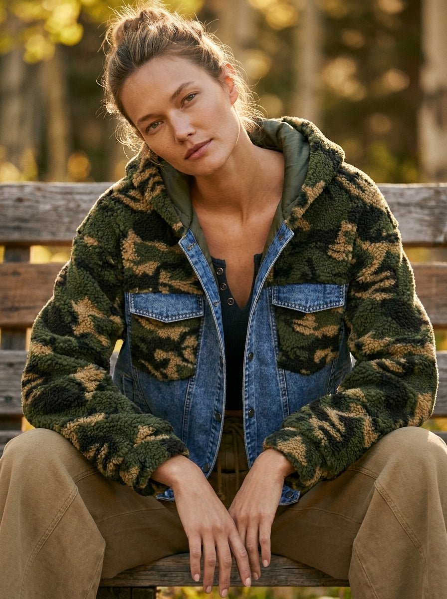 Backroads Camo Hoodie with Denim Bustier - Westly