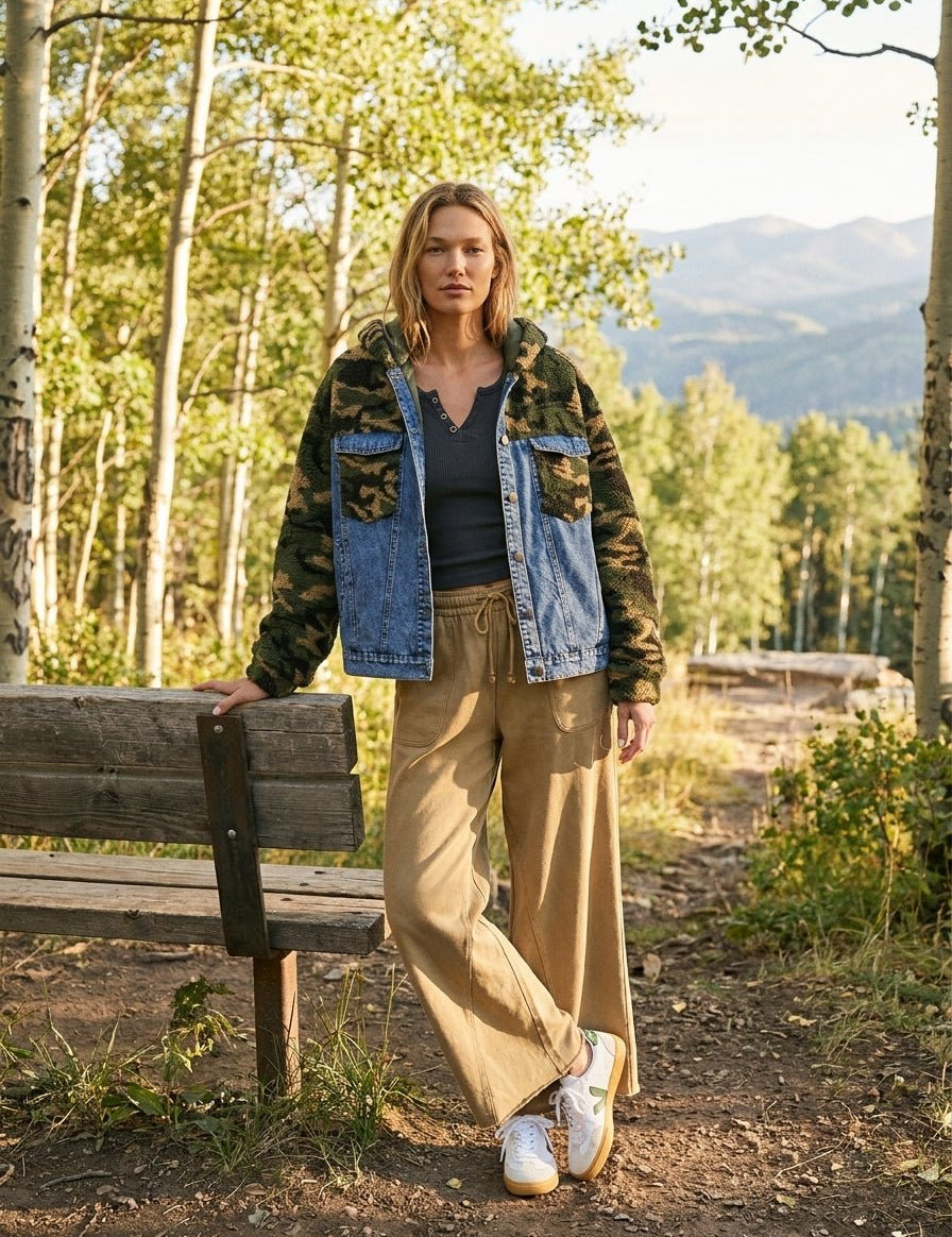 Backroads Camo Hoodie with Denim Bustier - Westly