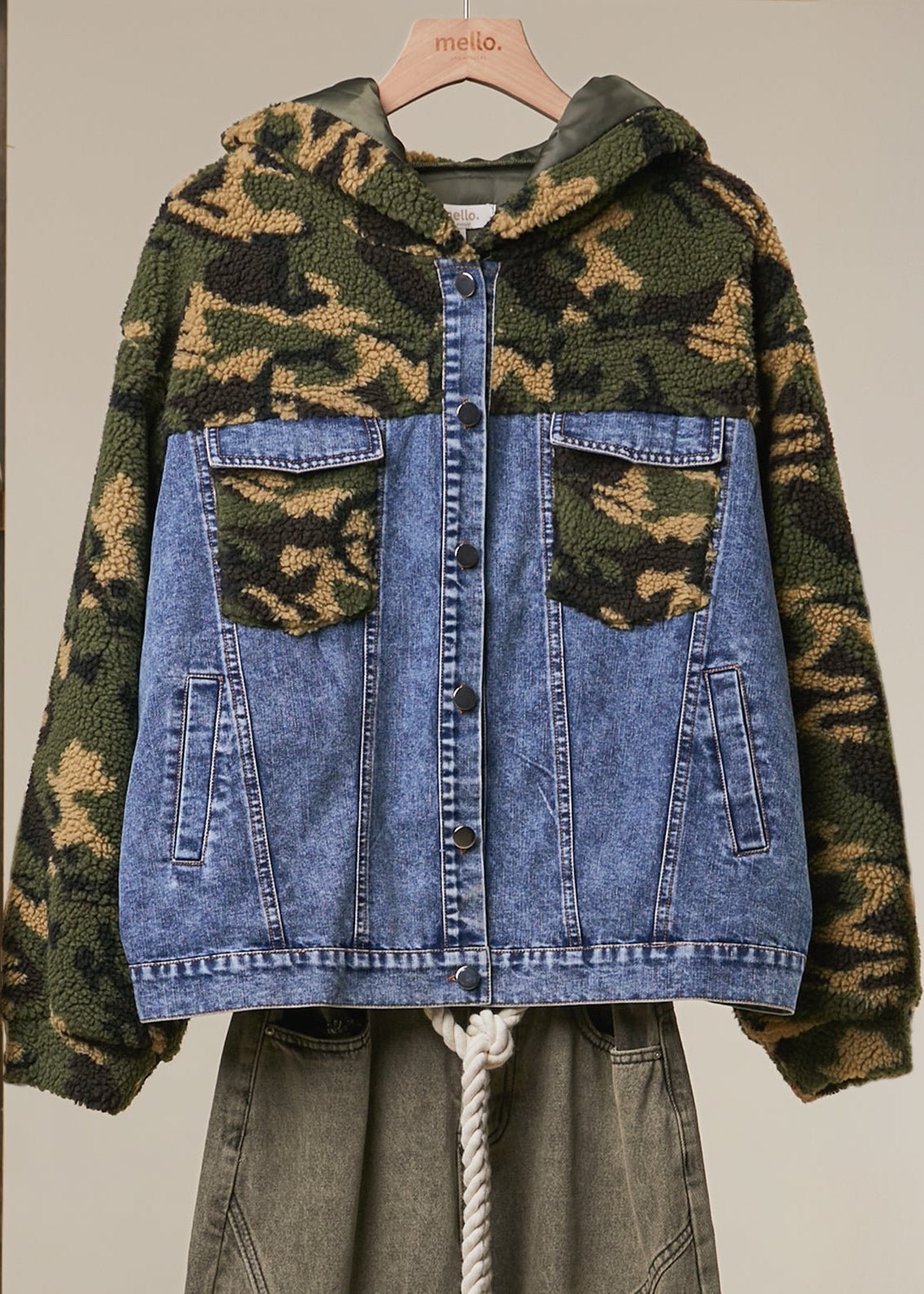 Backroads Camo Hoodie with Denim Bustier - Westly