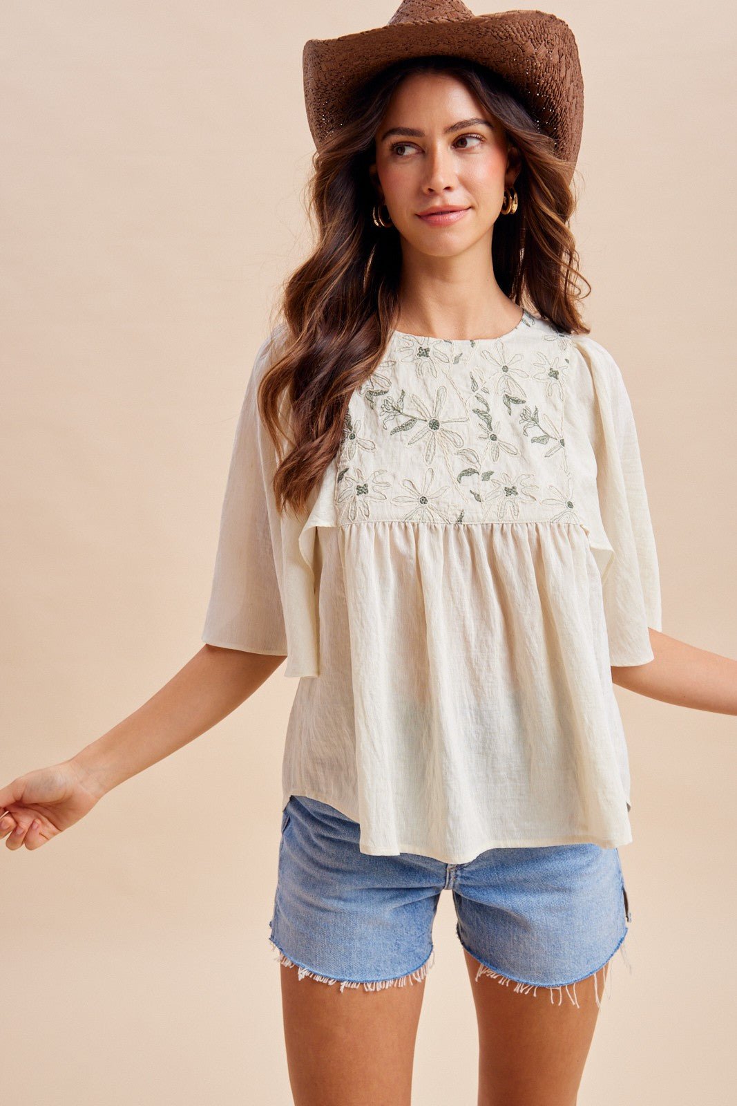 Baja Linen - Blend Embroidered Blouse - Westly