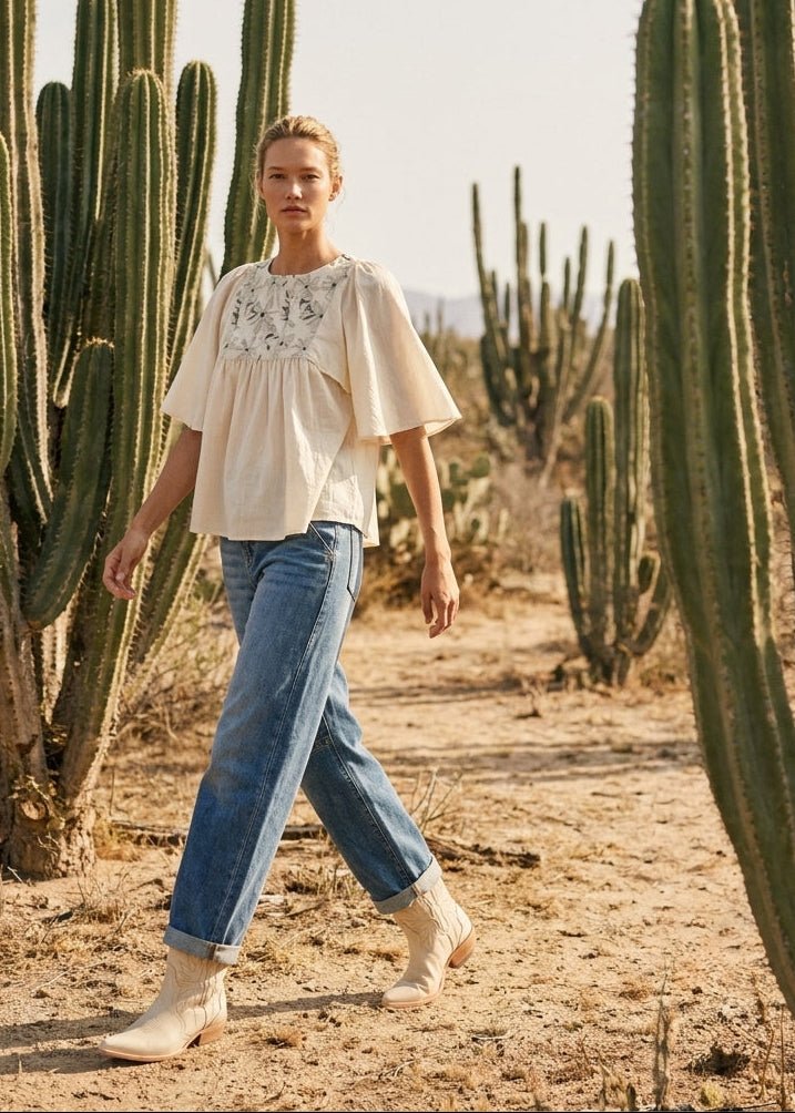 Baja Linen - Blend Embroidered Blouse - Westly