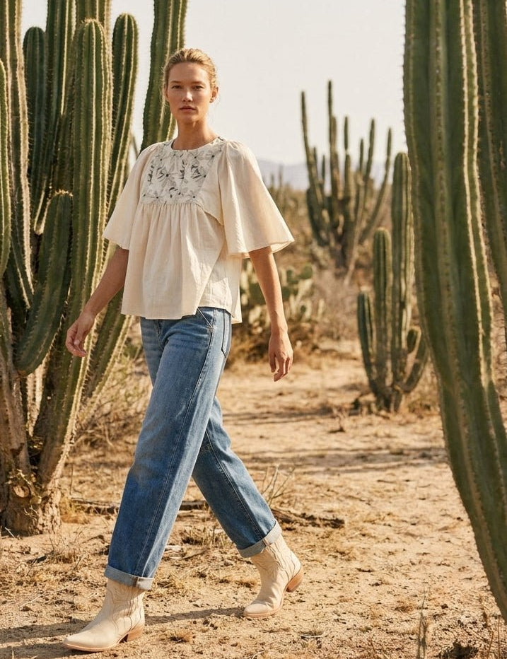 Baja Linen - Blend Embroidered Blouse - Westly