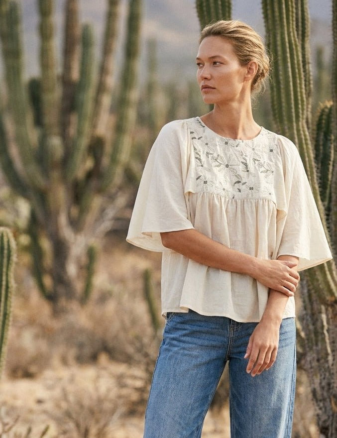 Baja Linen - Blend Embroidered Blouse - Westly