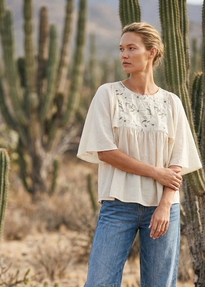 Baja Linen - Blend Embroidered Blouse - Westly